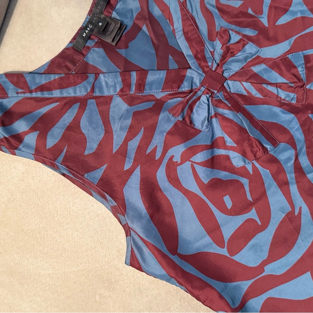 100% Silk Maroon and Blue Patterned Sleeveless Marc Jacob’s Top